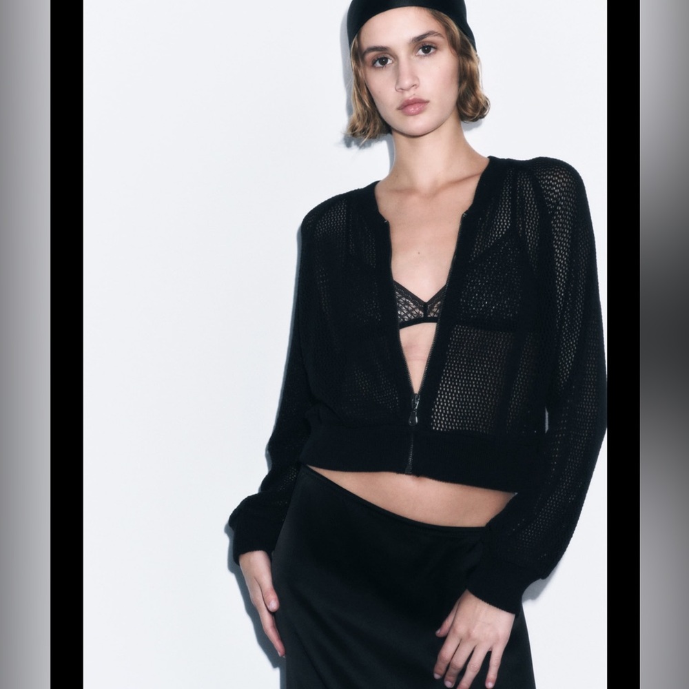 Zara mesh knit bomber cardigan top